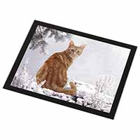 Ginger Winter Snow Cat Black Rim High Quality Glass Placemat