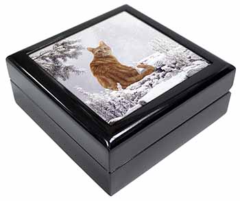 Ginger Winter Snow Cat Keepsake/Jewellery Box