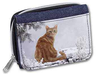 Ginger Winter Snow Cat Unisex Denim Purse Wallet
