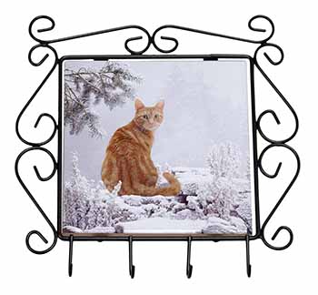 Ginger Winter Snow Cat Wrought Iron Key Holder Hooks