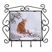 Ginger Winter Snow Cat Wrought Iron Key Holder Hooks