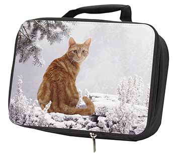 Ginger Winter Snow Cat Black Insulated School Lunch Box/Picnic Bag