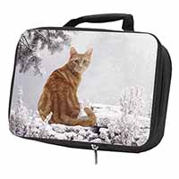 Ginger Winter Snow Cat Black Insulated School Lunch Box/Picnic Bag