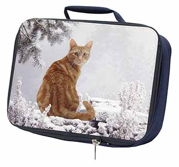 Ginger Winter Snow Cat Navy Insulated School Lunch Box/Picnic Bag