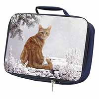 Ginger Winter Snow Cat Navy Insulated School Lunch Box/Picnic Bag