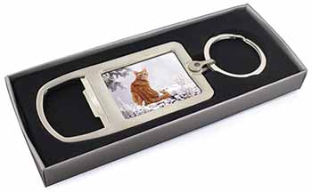 Ginger Winter Snow Cat Chrome Metal Bottle Opener Keyring in Box