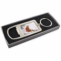 Ginger Winter Snow Cat Chrome Metal Bottle Opener Keyring in Box