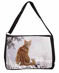 Ginger Winter Snow Cat Large Black Laptop Shoulder Bag School/College