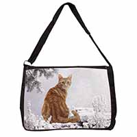 Ginger Winter Snow Cat Large Black Laptop Shoulder Bag School/College