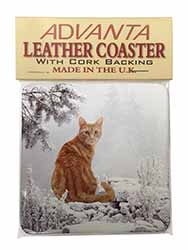 Ginger Winter Snow Cat Single Leather Photo Coaster