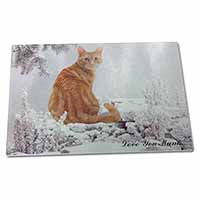 Large Glass Cutting Chopping Board Ginger Snow Cat 