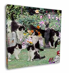 Cats and Kittens in Garden Square Canvas 12"x12" Wall Art Picture Print