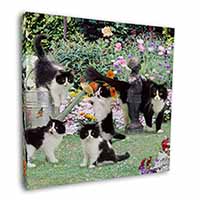 Cats and Kittens in Garden Square Canvas 12"x12" Wall Art Picture Print