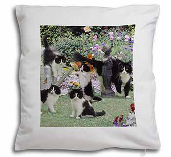Cats and Kittens in Garden Soft White Velvet Feel Scatter Cushion