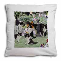 Cats and Kittens in Garden Soft White Velvet Feel Scatter Cushion