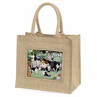 Cats and Kittens in Garden Natural/Beige Jute Large Shopping Bag