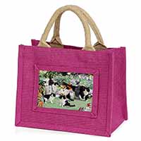 Cats and Kittens in Garden Little Girls Small Pink Jute Shopping Bag