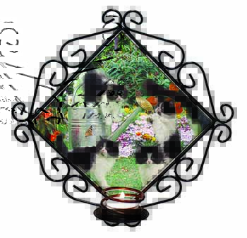 Cats and Kittens in Garden Wrought Iron Wall Art Candle Holder
