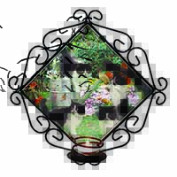 Cats and Kittens in Garden Wrought Iron Wall Art Candle Holder