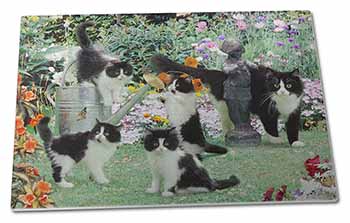 Large Glass Cutting Chopping Board Cats and Kittens in Garden
