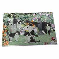 Large Glass Cutting Chopping Board Cats and Kittens in Garden