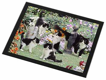 Cats and Kittens in Garden Black Rim High Quality Glass Placemat