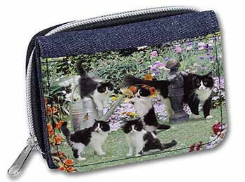 Cats and Kittens in Garden Unisex Denim Purse Wallet