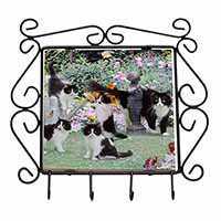 Cats and Kittens in Garden Wrought Iron Key Holder Hooks