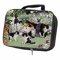 Cats and Kittens in Garden Black Insulated School Lunch Box/Picnic Bag