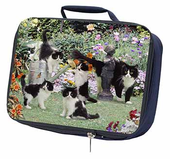 Cats and Kittens in Garden Navy Insulated School Lunch Box/Picnic Bag