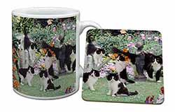 Cats and Kittens in Garden Mug and Coaster Set