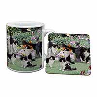 Cats and Kittens in Garden Mug and Coaster Set