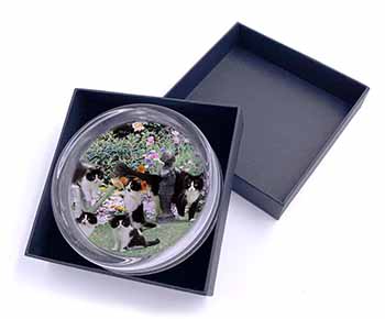 Cats and Kittens in Garden Glass Paperweight in Gift Box