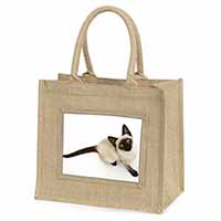 Siamese Cat Natural/Beige Jute Large Shopping Bag
