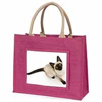 Siamese Cat Large Pink Jute Shopping Bag