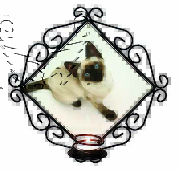 Siamese Cat Wrought Iron Wall Art Candle Holder