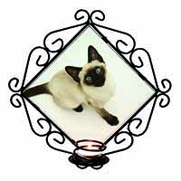 Siamese Cat Wrought Iron Wall Art Candle Holder