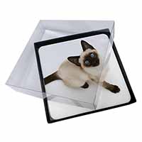 4x Siamese Cat Picture Table Coasters Set in Gift Box