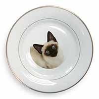 Siamese Cat Gold Rim Plate Printed Full Colour in Gift Box