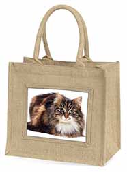 Beautiful Brown Tabby Cat Natural/Beige Jute Large Shopping Bag