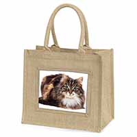 Beautiful Brown Tabby Cat Natural/Beige Jute Large Shopping Bag