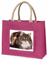 Beautiful Brown Tabby Cat Large Pink Jute Shopping Bag