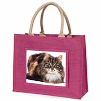 Beautiful Brown Tabby Cat Large Pink Jute Shopping Bag