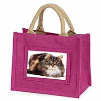 Beautiful Brown Tabby Cat Little Girls Small Pink Jute Shopping Bag