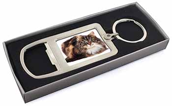 Beautiful Brown Tabby Cat Chrome Metal Bottle Opener Keyring in Box