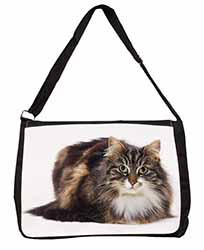 Beautiful Brown Tabby Cat Large Black Laptop Shoulder Bag School/College