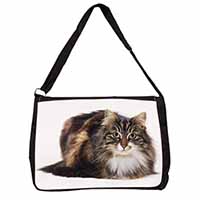 Beautiful Brown Tabby Cat Large Black Laptop Shoulder Bag School/College