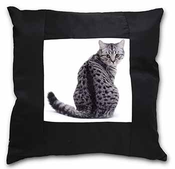 Silver Spot Tabby Cat Black Satin Feel Scatter Cushion