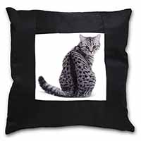 Silver Spot Tabby Cat Black Satin Feel Scatter Cushion