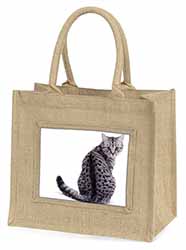 Silver Spot Tabby Cat Natural/Beige Jute Large Shopping Bag